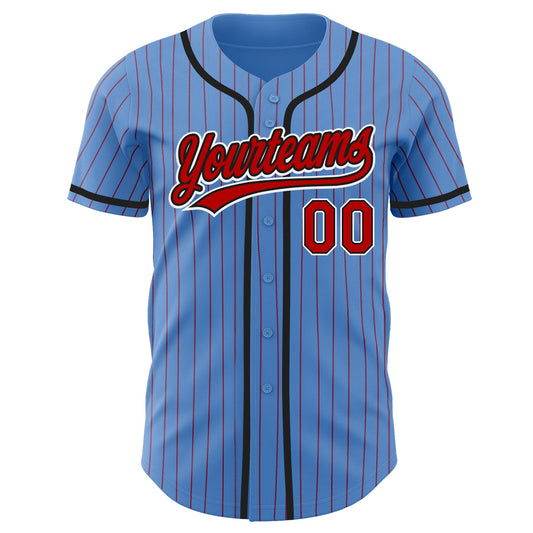 Custom Powder Blue Red Pinstripe Red-Black Authentic Baseball Jersey - Sky-Custom