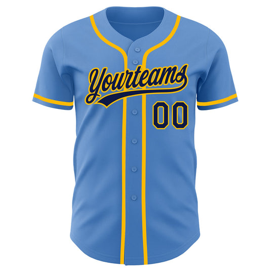 Custom Powder Blue Navy-Gold Authentic Baseball Jersey - Sky-Custom