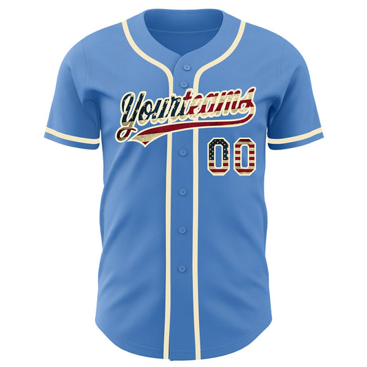 Custom Powder Blue Vintage USA Flag-Cream Authentic Baseball Jersey - Sky-Custom