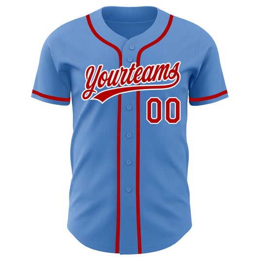 Custom Powder Blue Red-White Authentic Baseball Jersey - Sky-Custom