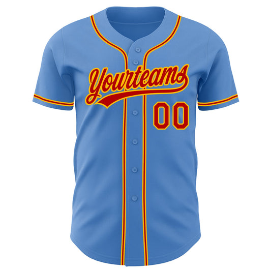 Custom Powder Blue Red-Gold Authentic Baseball Jersey - Sky-Custom