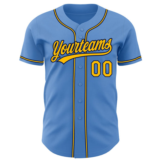 Custom Powder Blue Yellow-Navy Authentic Baseball Jersey - Sky-Custom