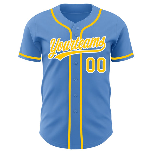 Custom Powder Blue Yellow-White Authentic Baseball Jersey - Sky-Custom