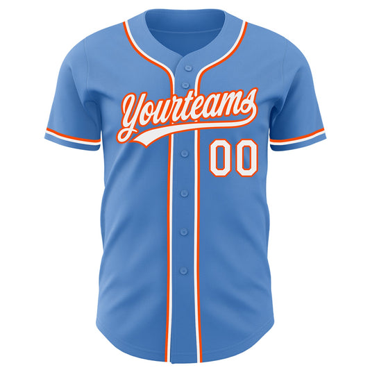 Custom Powder Blue White-Orange Authentic Baseball Jersey - Sky-Custom
