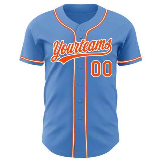 Custom Powder Blue Orange-White Authentic Baseball Jersey - Sky-Custom