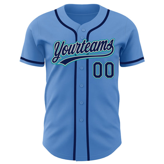Custom Powder Blue Navy Gray-Teal Authentic Baseball Jersey - Sky-Custom