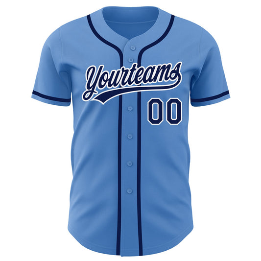 Custom Powder Blue Navy-White Authentic Baseball Jersey - Sky-Custom