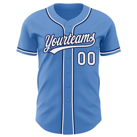 Custom Powder Blue White-Navy Authentic Baseball Jersey - Sky-Custom