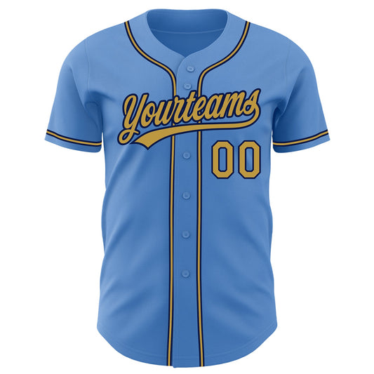 Custom Powder Blue Old Gold-Navy Authentic Baseball Jersey - Sky-Custom