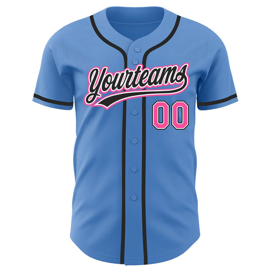 Custom Powder Blue Pink-Black Authentic Baseball Jersey - Sky-Custom