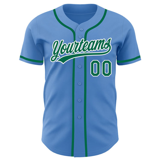 Custom Powder Blue Kelly Green-White Authentic Baseball Jersey - Sky-Custom