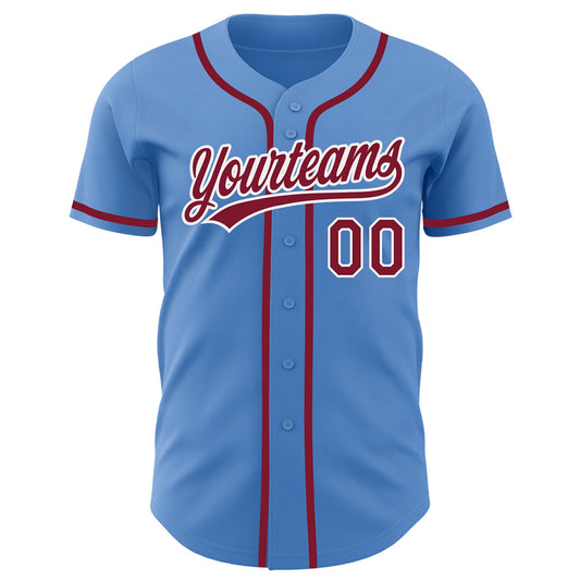 Custom Powder Blue Crimson-White Authentic Baseball Jersey - Sky-Custom