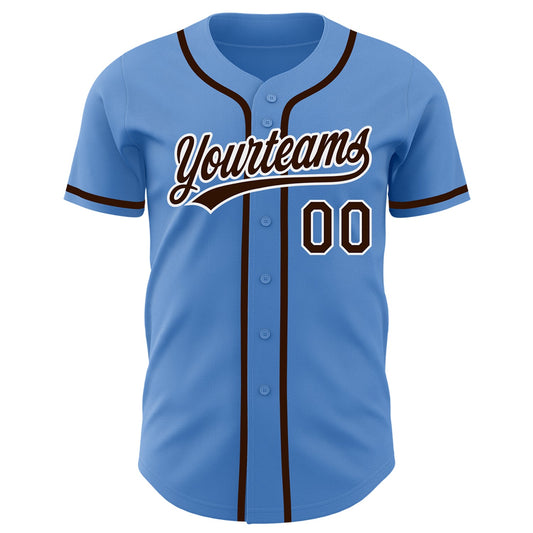 Custom Powder Blue Brown-White Authentic Baseball Jersey - Sky-Custom