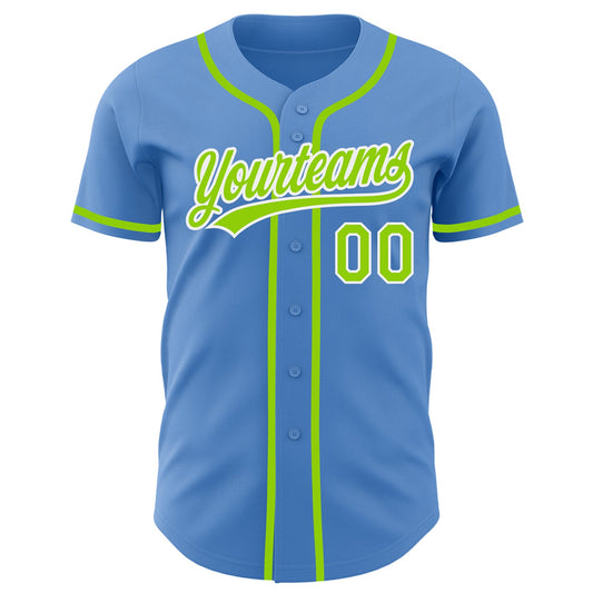 Custom Powder Blue Neon Green-White Authentic Baseball Jersey - Sky-Custom