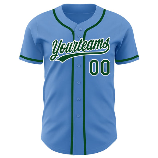 Custom Powder Blue Green-White Authentic Baseball Jersey - Sky-Custom
