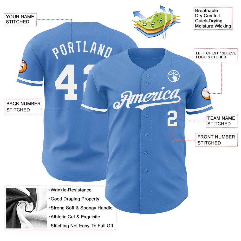 Custom Powder Blue White Authentic Baseball Jersey - Sky-Custom