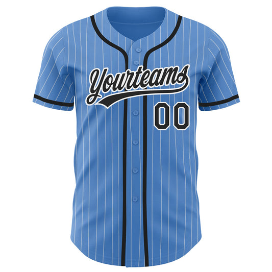 Custom Powder Blue White Pinstripe Black Authentic Baseball Jersey - Sky-Custom