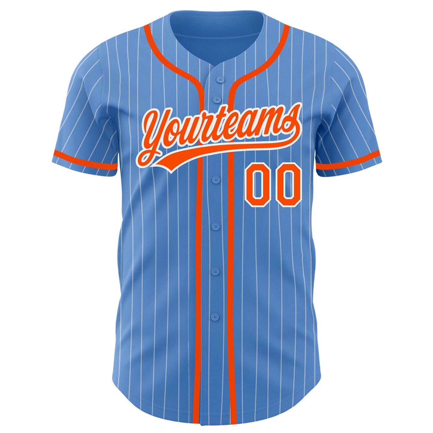 Custom Powder Blue White Pinstripe Orange Authentic Baseball Jersey - Sky-Custom