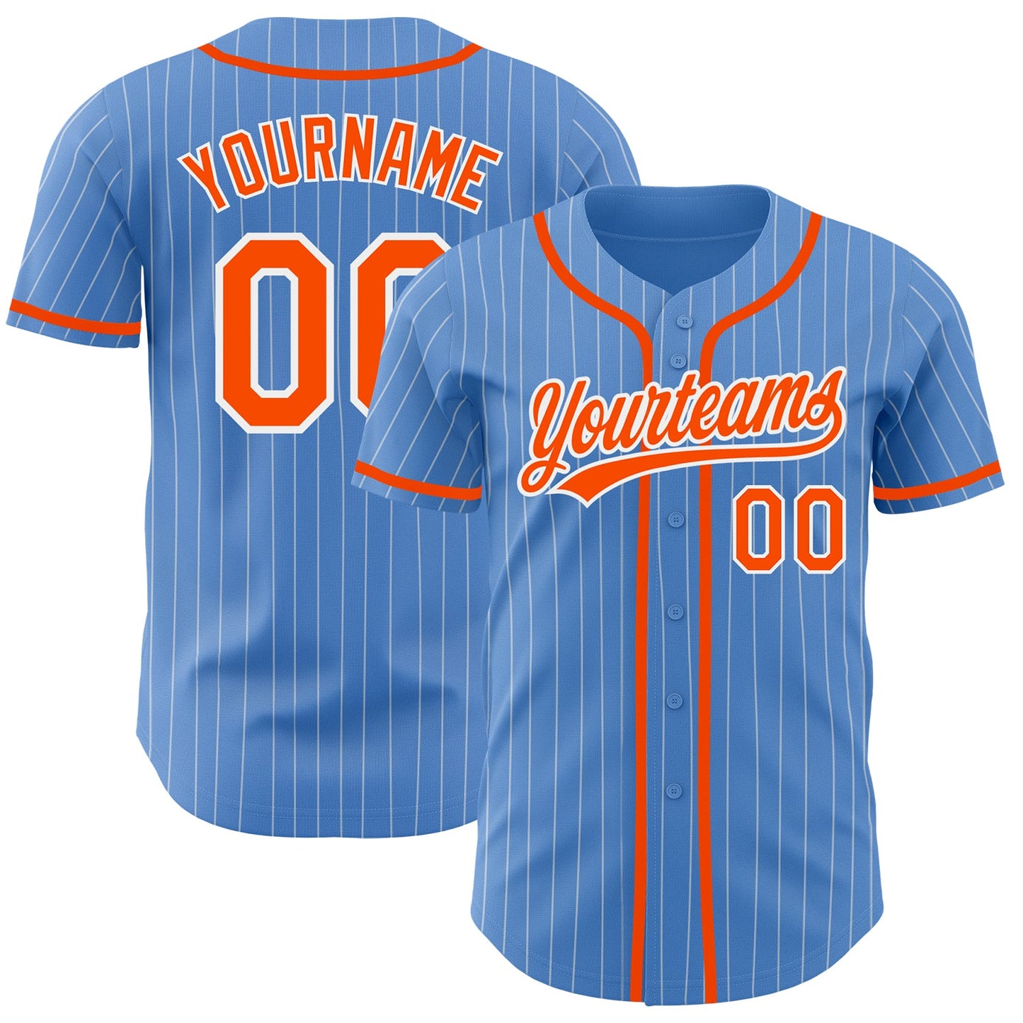 Custom Powder Blue White Pinstripe Orange Authentic Baseball Jersey - Sky-Custom