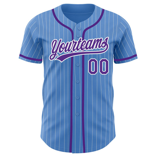 Custom Powder Blue White Pinstripe Purple Authentic Baseball Jersey - Sky-Custom
