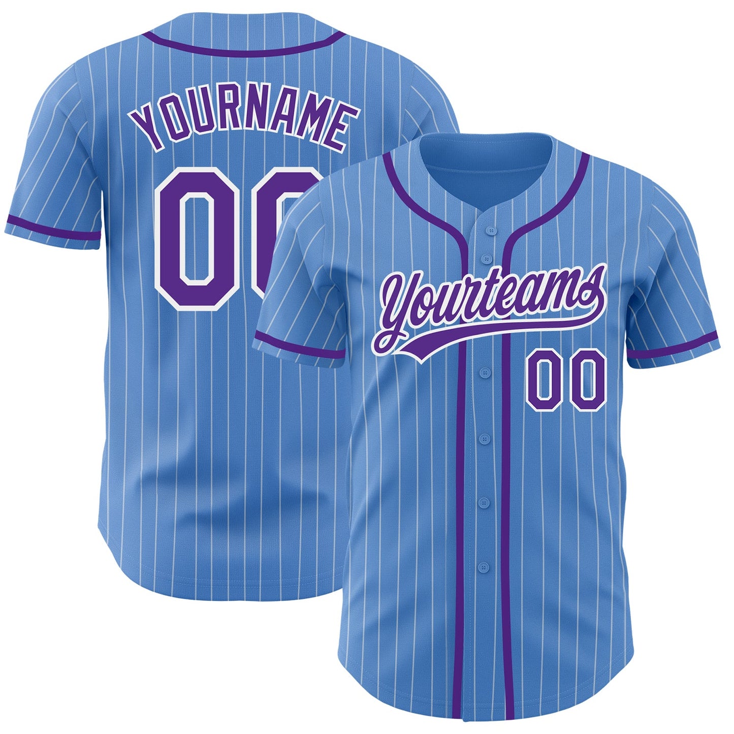 Custom Powder Blue White Pinstripe Purple Authentic Baseball Jersey - Sky-Custom