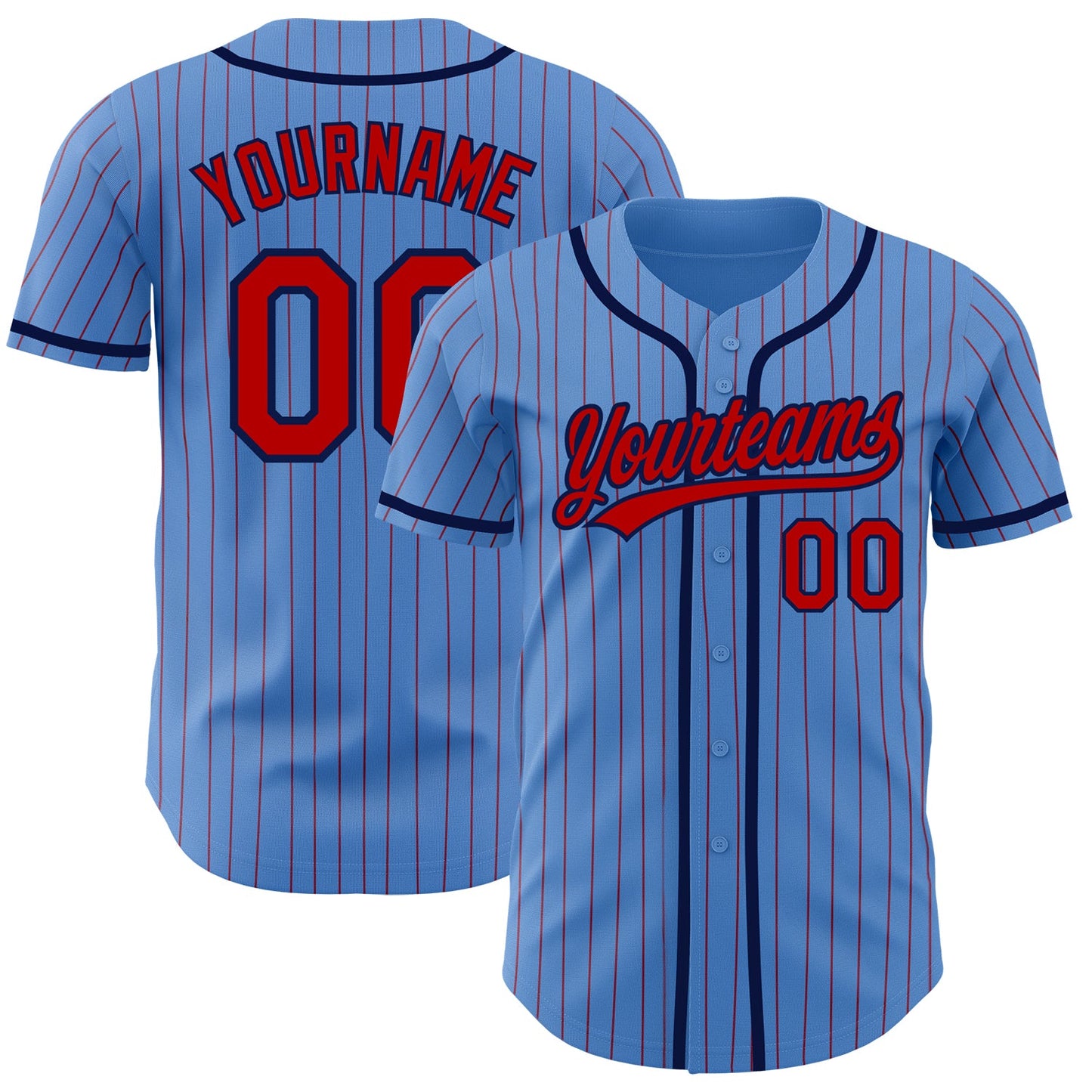 Custom Powder Blue Red Pinstripe Navy Authentic Baseball Jersey - Sky-Custom