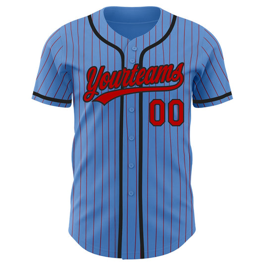 Custom Powder Blue Red Pinstripe Black Authentic Baseball Jersey - Sky-Custom