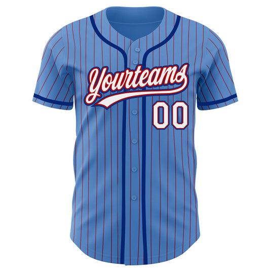 Custom Powder Blue Red Pinstripe White-Royal Authentic Baseball Jersey - Sky-Custom