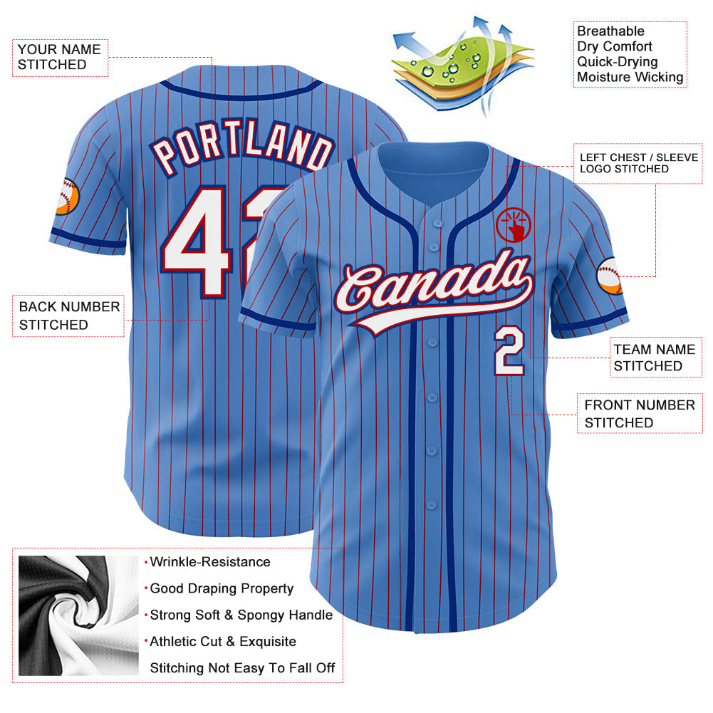Custom Powder Blue Red Pinstripe White-Royal Authentic Baseball Jersey - Sky-Custom
