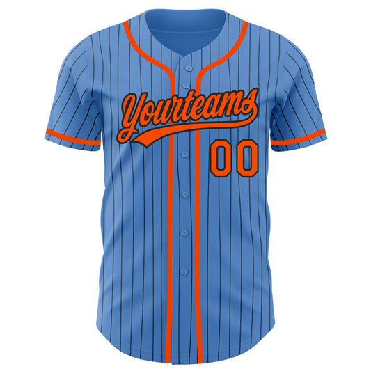 Custom Powder Blue Black Pinstripe Orange Authentic Baseball Jersey - Sky-Custom
