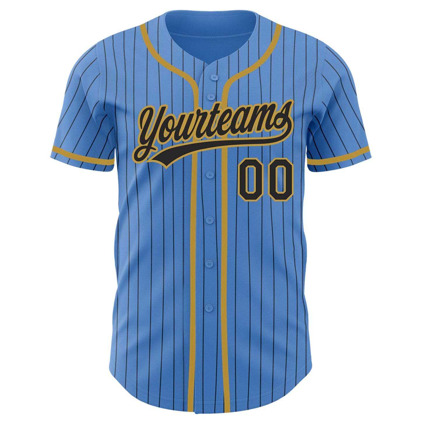 Custom Powder Blue Black Pinstripe Old Gold Authentic Baseball Jersey - Sky-Custom