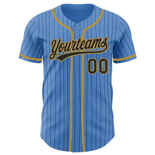 Custom Powder Blue Black Pinstripe Old Gold Authentic Baseball Jersey - Sky-Custom