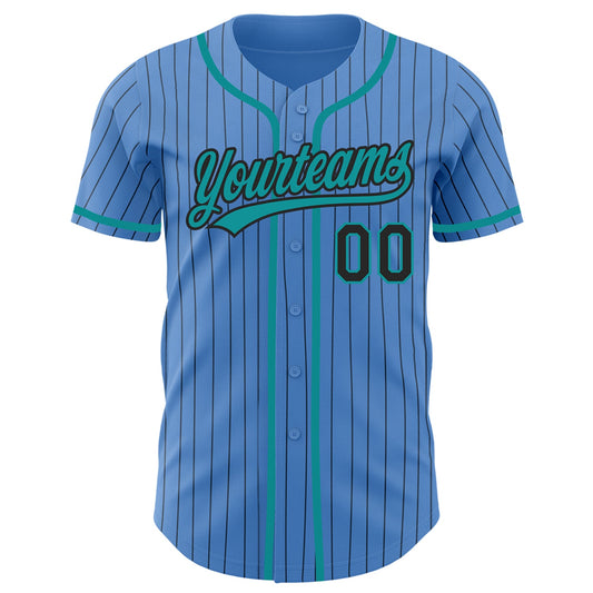 Custom Powder Blue Black Pinstripe Teal Authentic Baseball Jersey - Sky-Custom