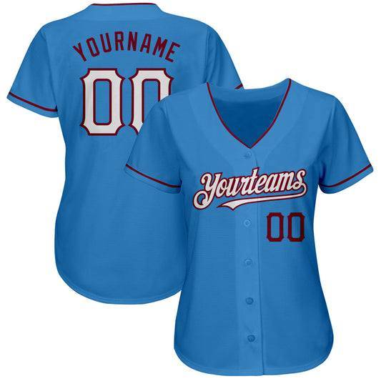 Custom Powder Blue White-Crimson Authentic Baseball Jersey - Sky-Custom