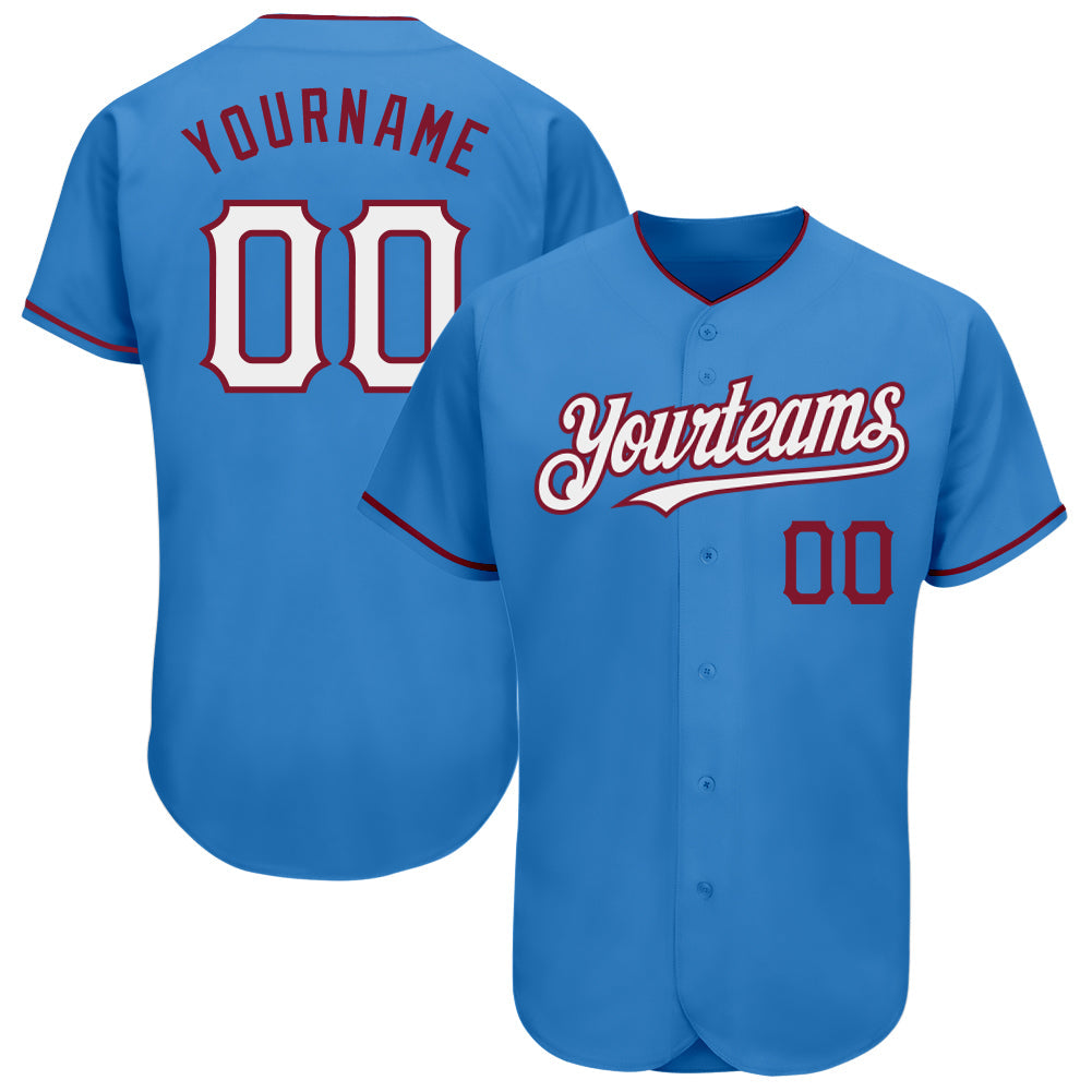 Custom Powder Blue White-Crimson Authentic Baseball Jersey - Sky-Custom