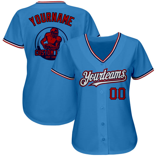 Custom Powder Blue Red-Navy Pinstripe Red Authentic Baseball Jersey - Sky-Custom
