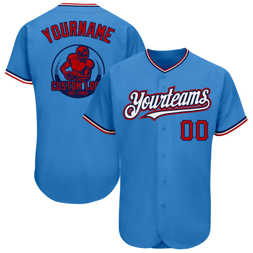 Custom Powder Blue Red-Navy Pinstripe Red Authentic Baseball Jersey - Sky-Custom