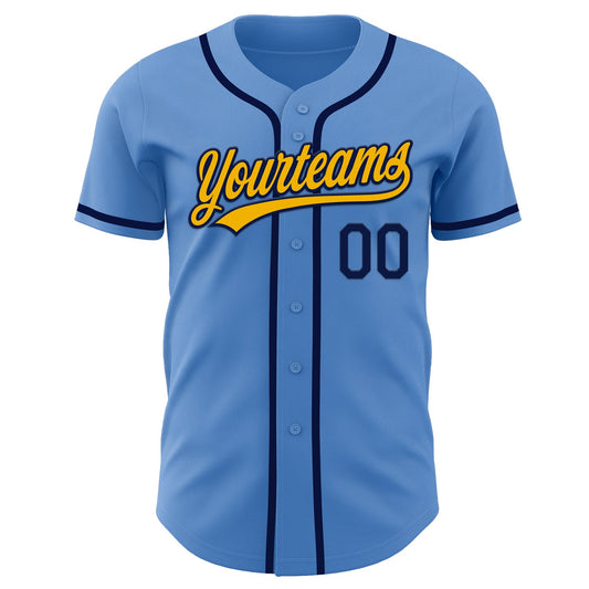 Custom Powder Blue Navy-Gold Authentic Baseball Jersey - Sky-Custom