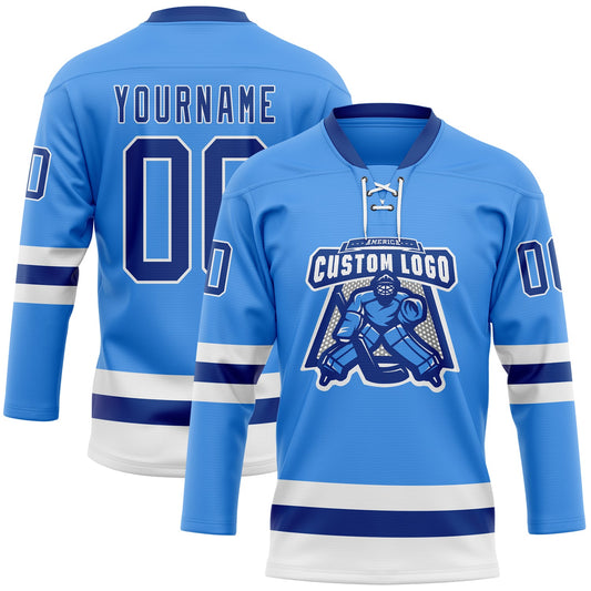 Custom Sky Blue Royal-White Hockey Lace Neck Jersey - Sky-Custom