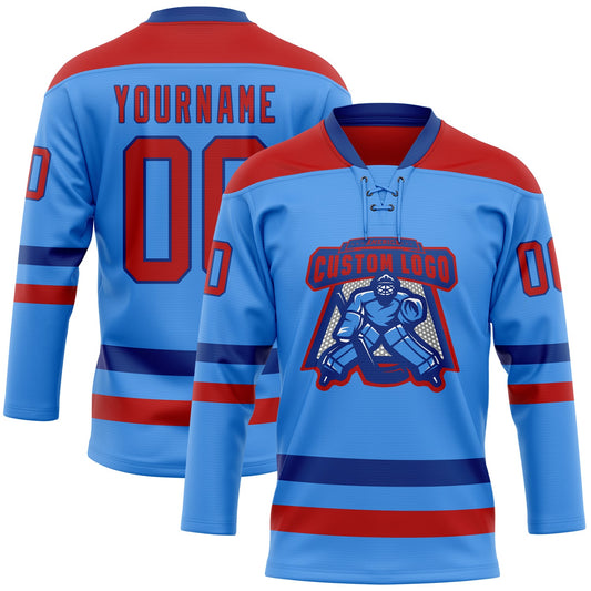 Custom Sky Blue Red-Royal Hockey Lace Neck Jersey - Sky-Custom