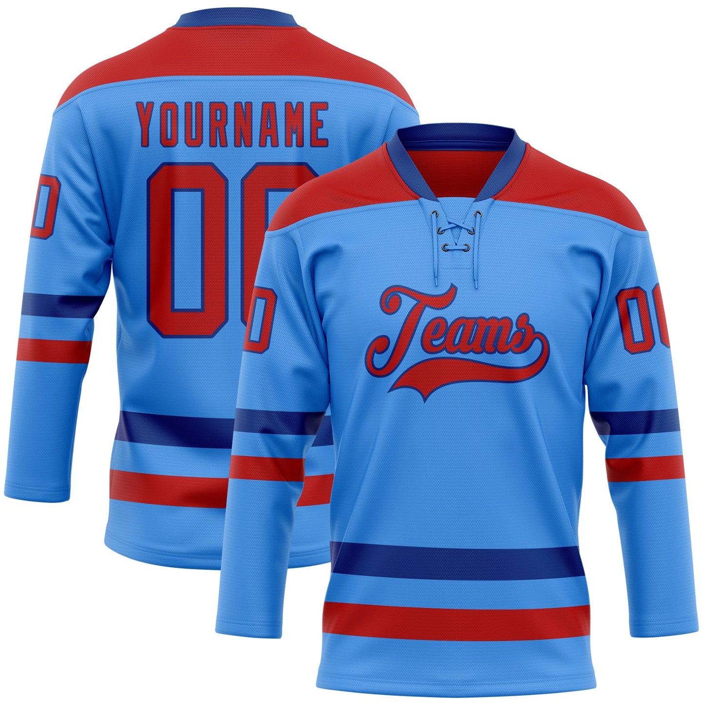 Custom Sky Blue Red-Royal Hockey Lace Neck Jersey - Sky-Custom