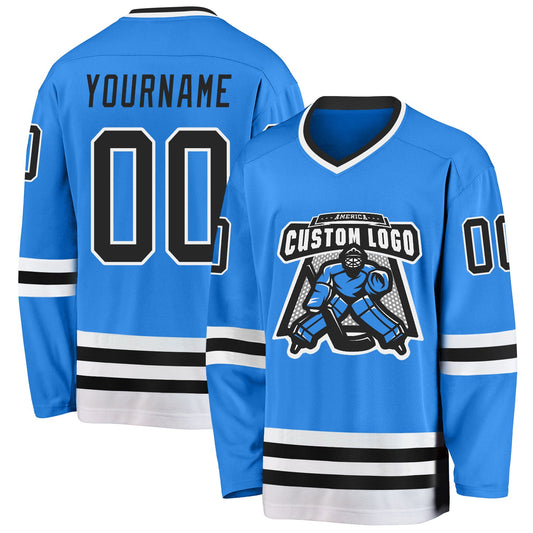 Custom Powder Blue Black-White Hockey Jersey - Sky-Custom