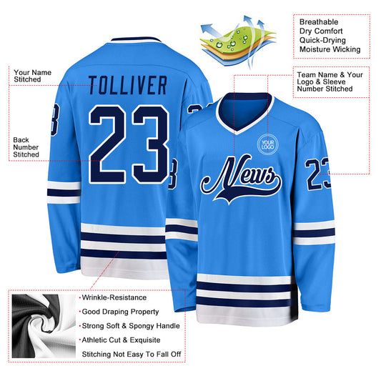 Custom Powder Blue Navy-White Hockey Jersey - Sky-Custom