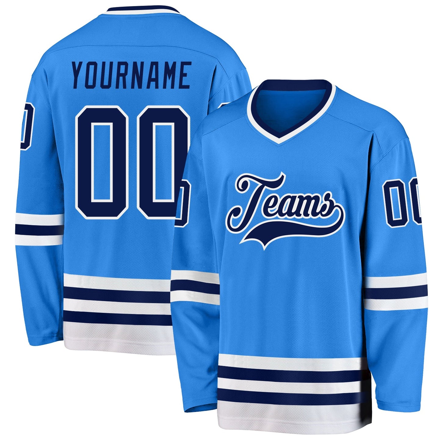 Custom Powder Blue Navy-White Hockey Jersey - Sky-Custom
