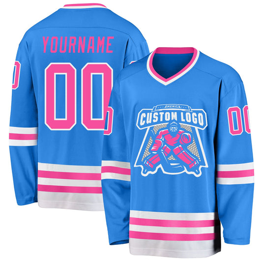 Custom Powder Blue Pink-White Hockey Jersey - Sky-Custom