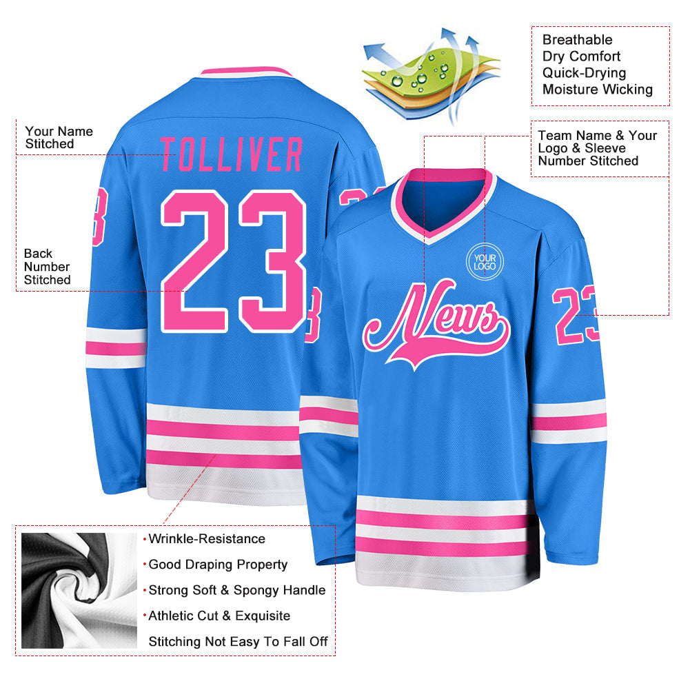 Custom Powder Blue Pink-White Hockey Jersey - Sky-Custom