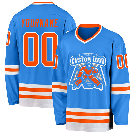 Custom Powder Blue Orange-White Hockey Jersey - Sky-Custom