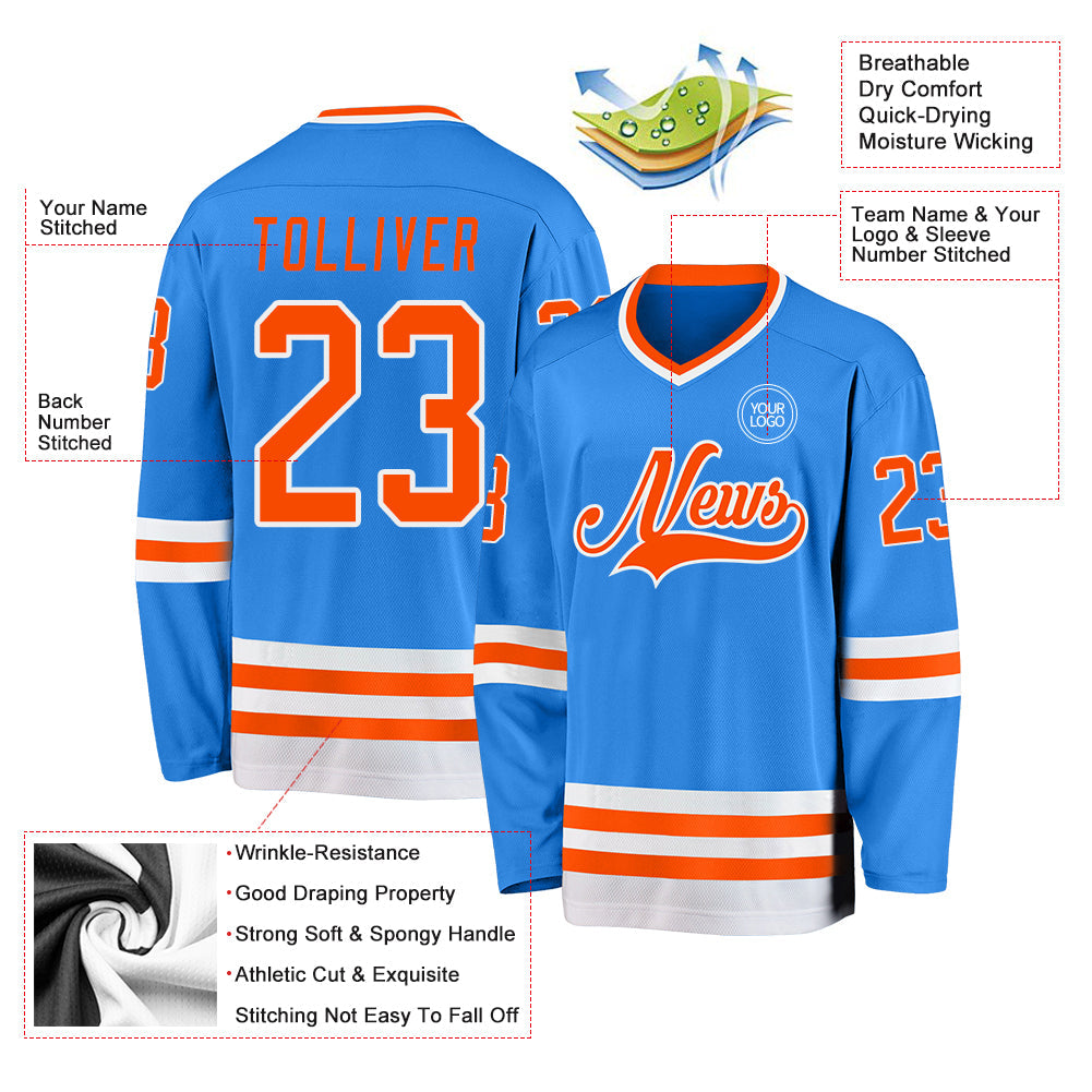 Custom Powder Blue Orange-White Hockey Jersey - Sky-Custom