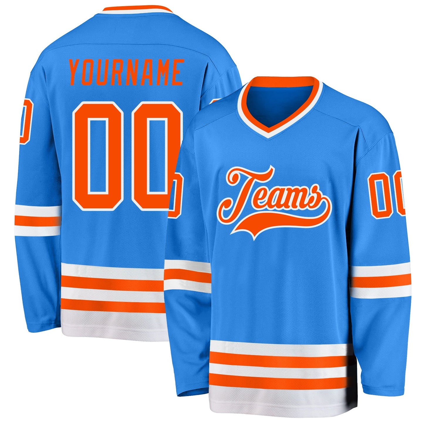 Custom Powder Blue Orange-White Hockey Jersey - Sky-Custom