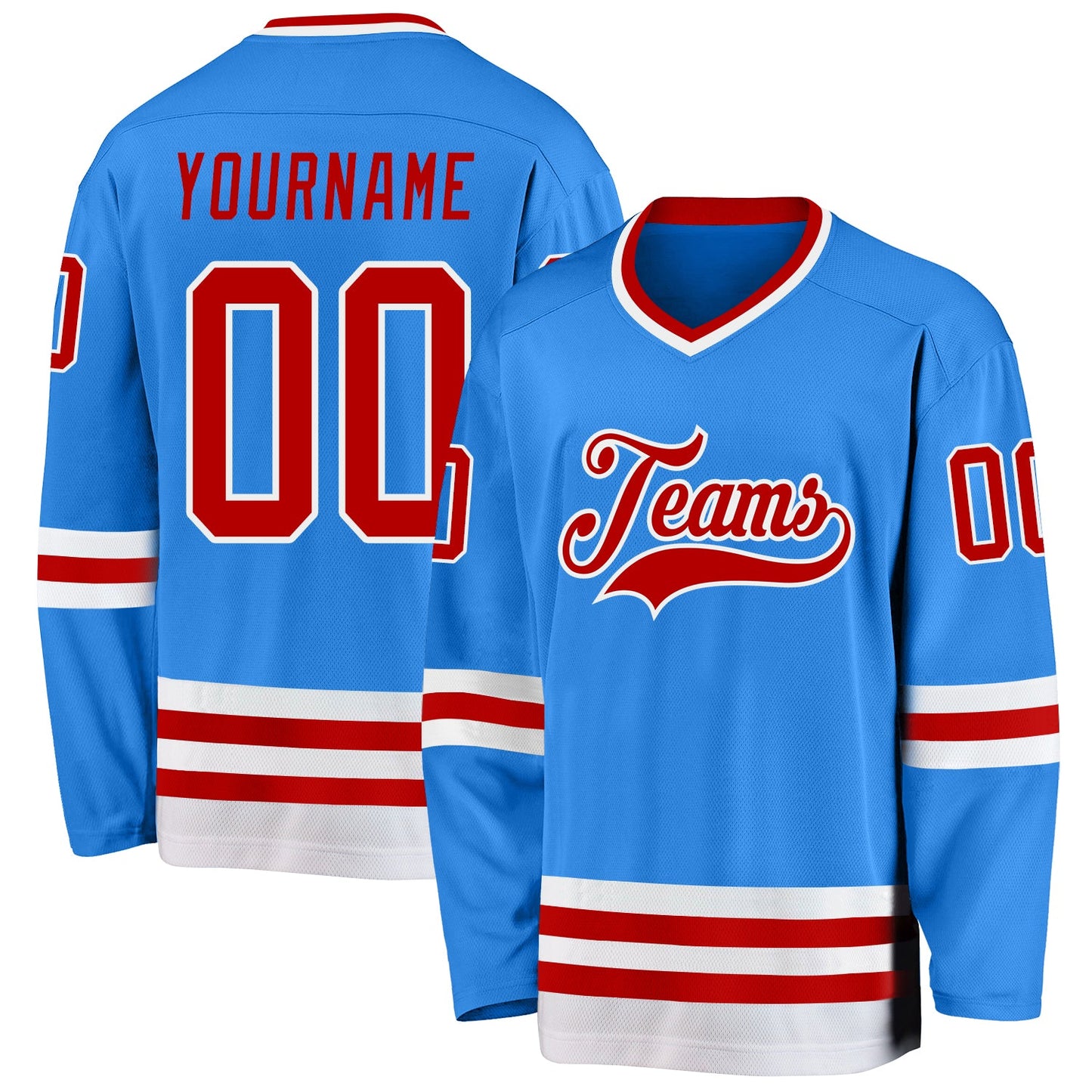 Custom Powder Blue Red-White Hockey Jersey - Sky-Custom